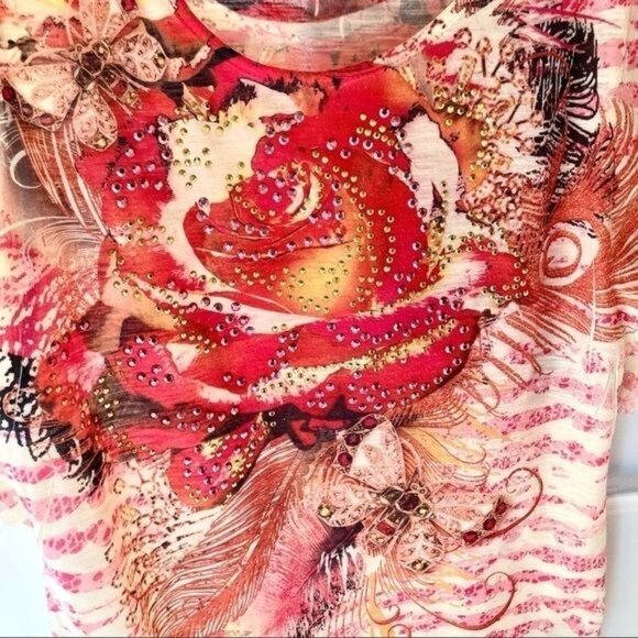 Style and Co Floral Top with Decorative Gems and Lace for Women Size PM Blouse - Picture 13 of 14